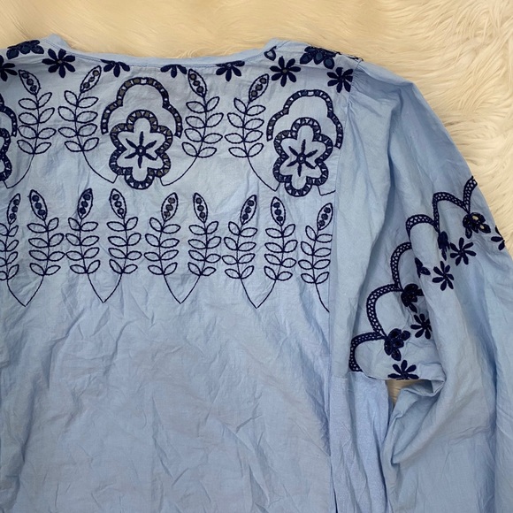 Anthropologie Blue Eyelet Peasant Blouse Shirt Top - Picture 7 of 7